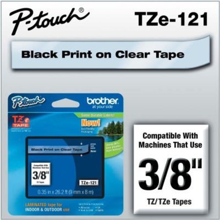 BROTHER Brother® P-Touch® TZe Labeling Tape, 3/8"W, Black on Clear TZE121